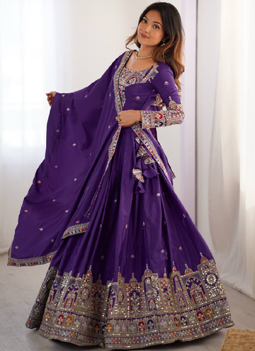 Perfect Purple Crepe silk lehenga choli with sequin and coding dori work